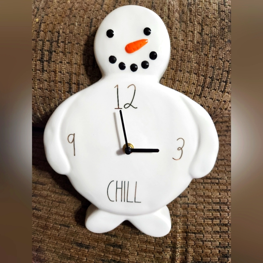 Rae Dunn Snowman Wall Clock 9x10in Ceramic Christmas Wall Decor Mantel Clock
